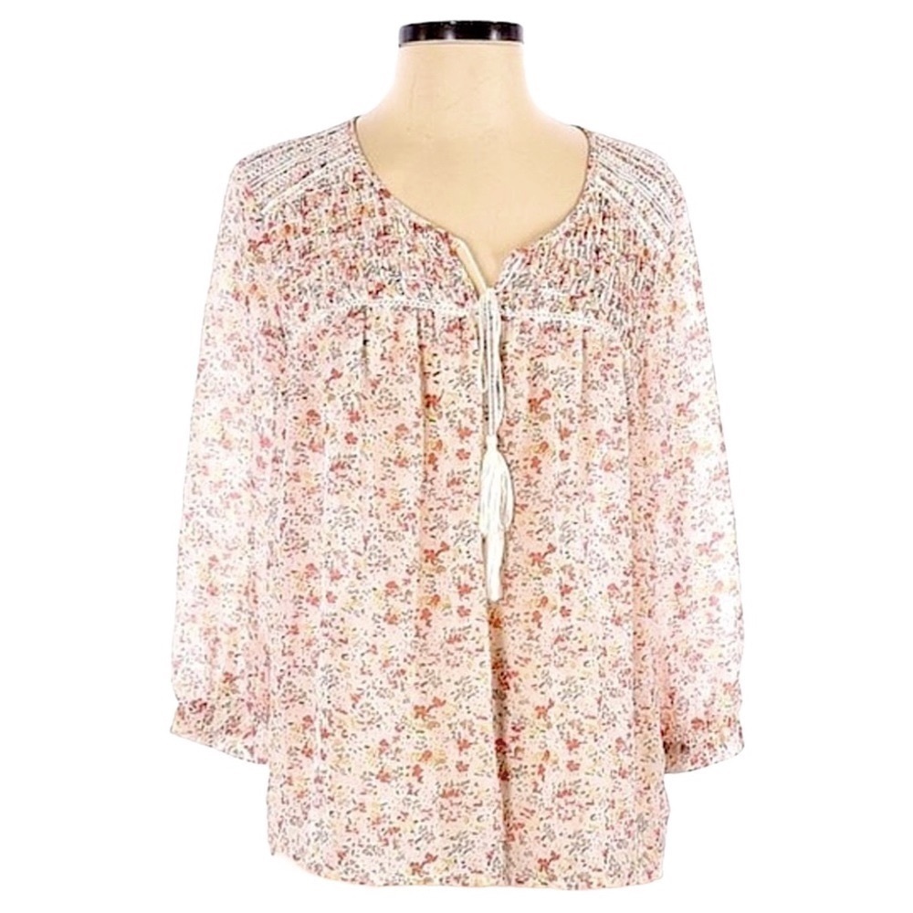 🌺 Two by Vince Camuto Floral Liberty Boho Tunic Long Sleeve Blouse Size XS